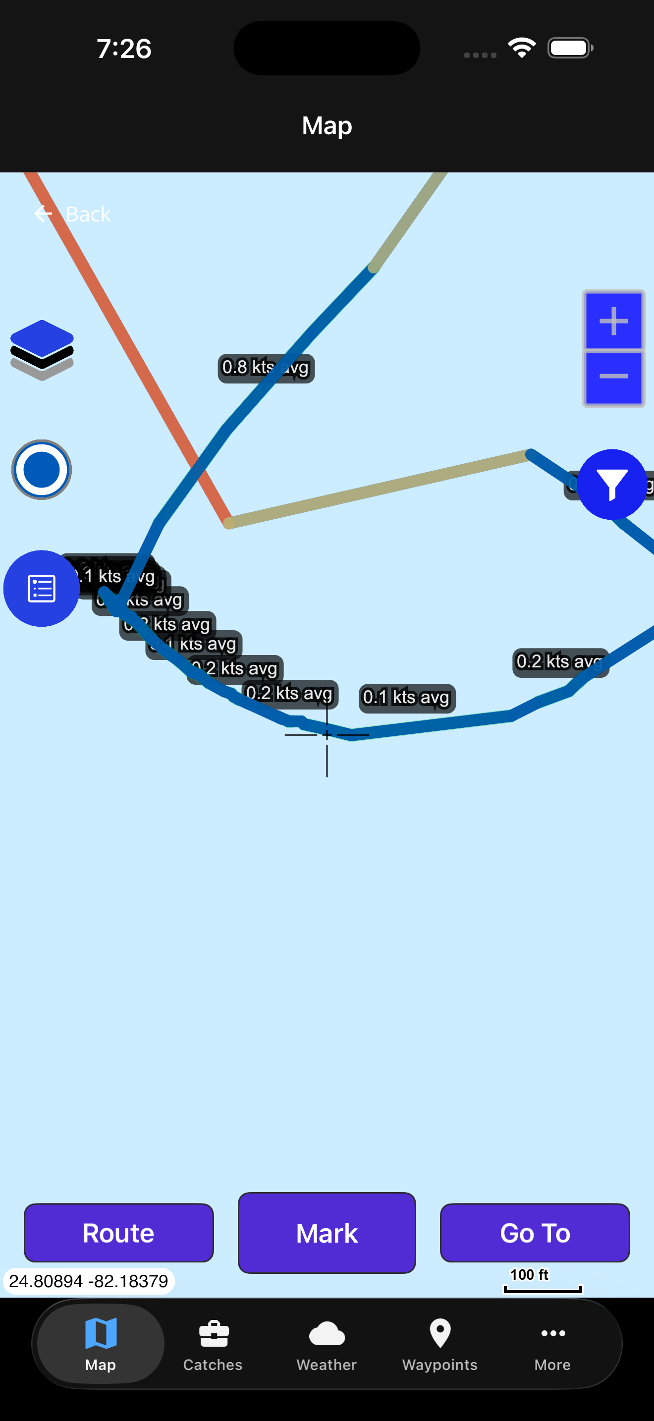 Map overlay showing commercial vessel track lines with speed labels