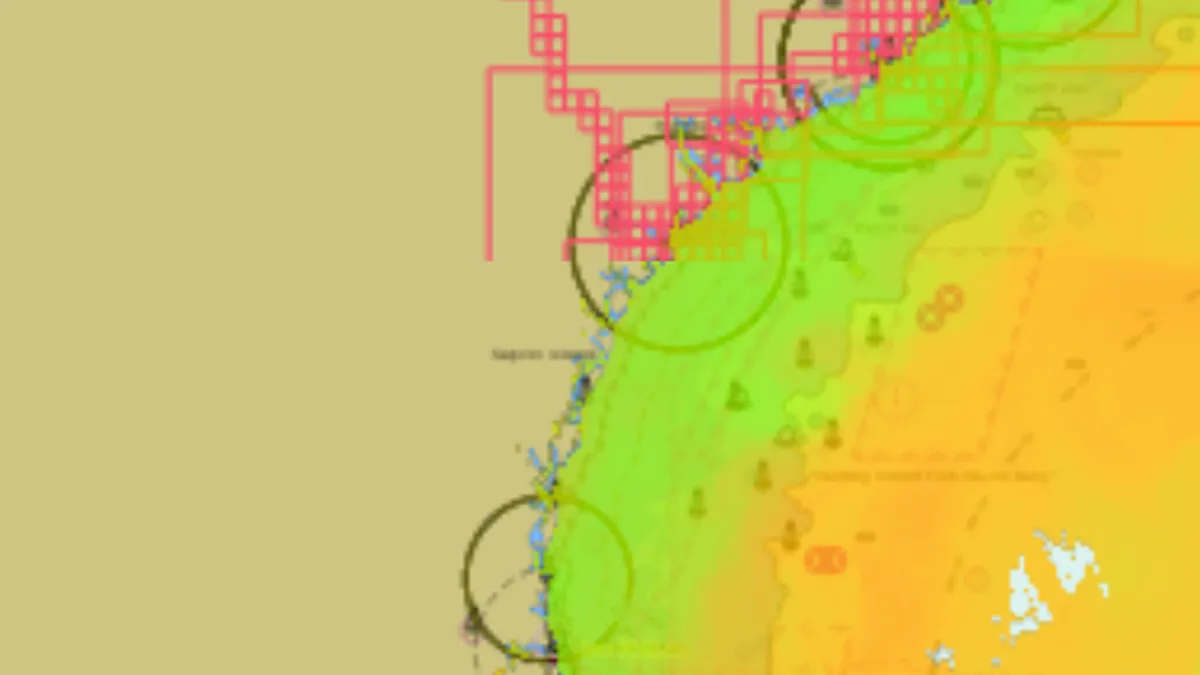 Fish Fathom offshore-conditions map layer showing source-backed planning context