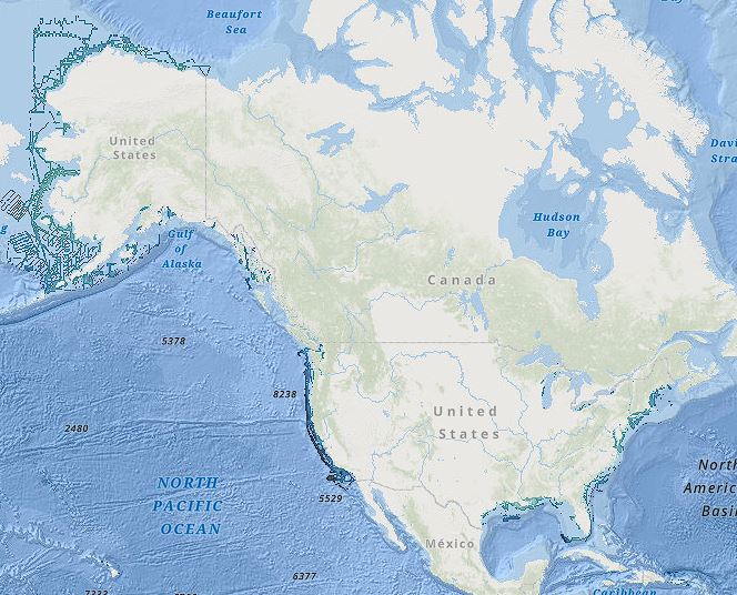 Fishing contour map and relief shading coverage